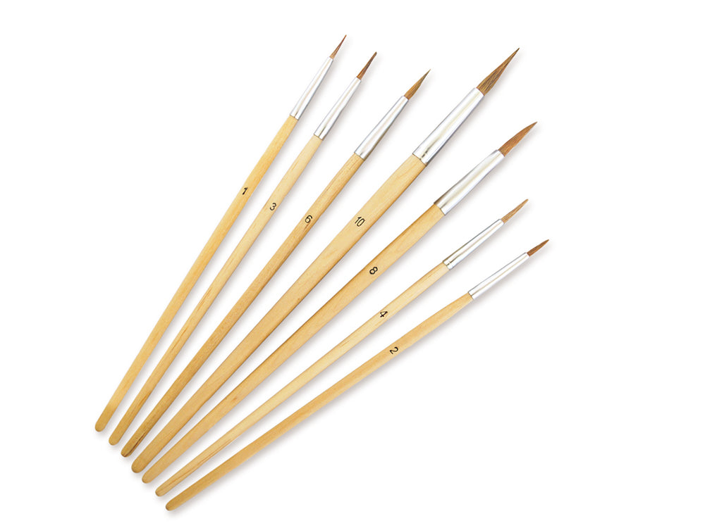 Artist Brush Set: #1-#12 Round Bristle Assorted x7 Wood Handle