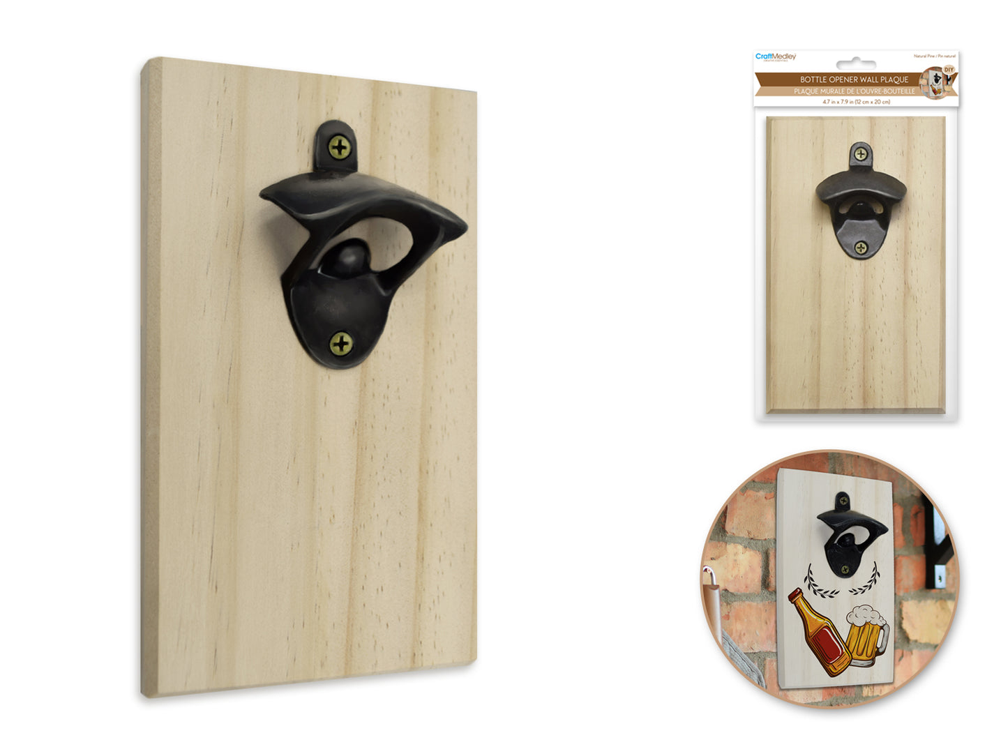 Wood Craft: 4.7"x7.9" DIY Bottle Opener Wall Plaque 0.8cm(T)