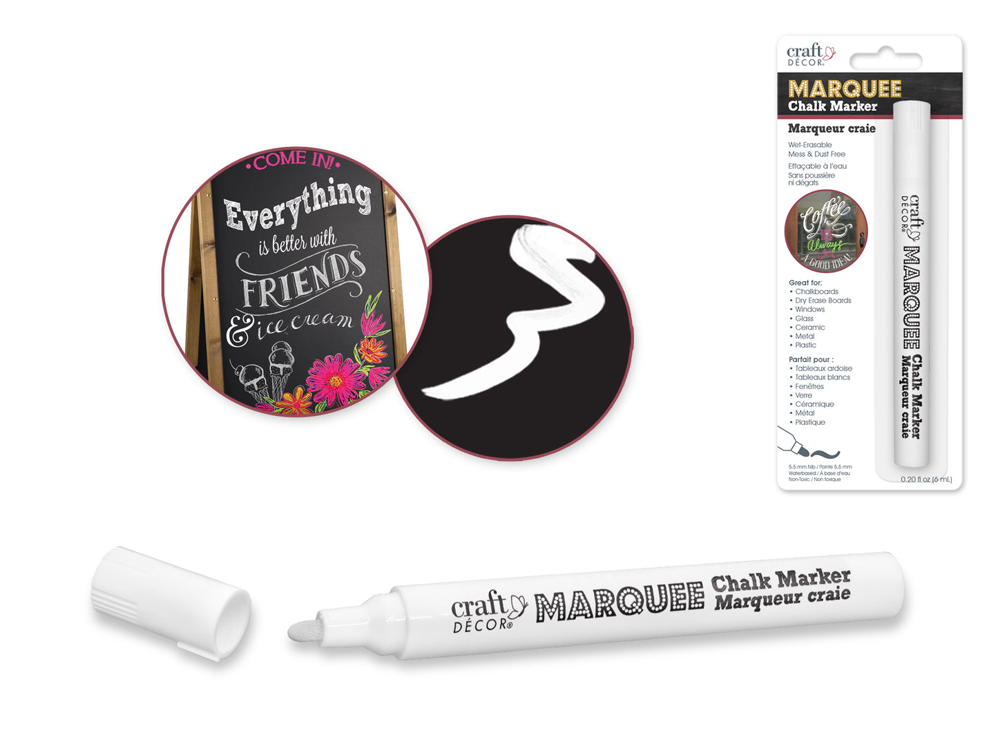 Craft Decor: Chalk-It-Up 5.5mm Marquee Marker Blister-Carded E) White