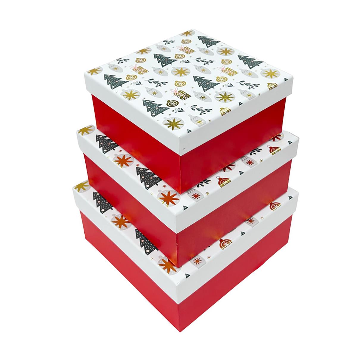 Paper T. Xmas Set/3 Square Gift Boxes, Matte/HS, 157/1200GSM, UPC