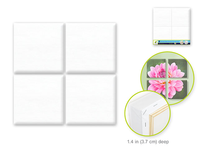 Stretch Artist Canvas: 6"x6" x1.4" Deep 4-Square Set Primed Back-Stapled