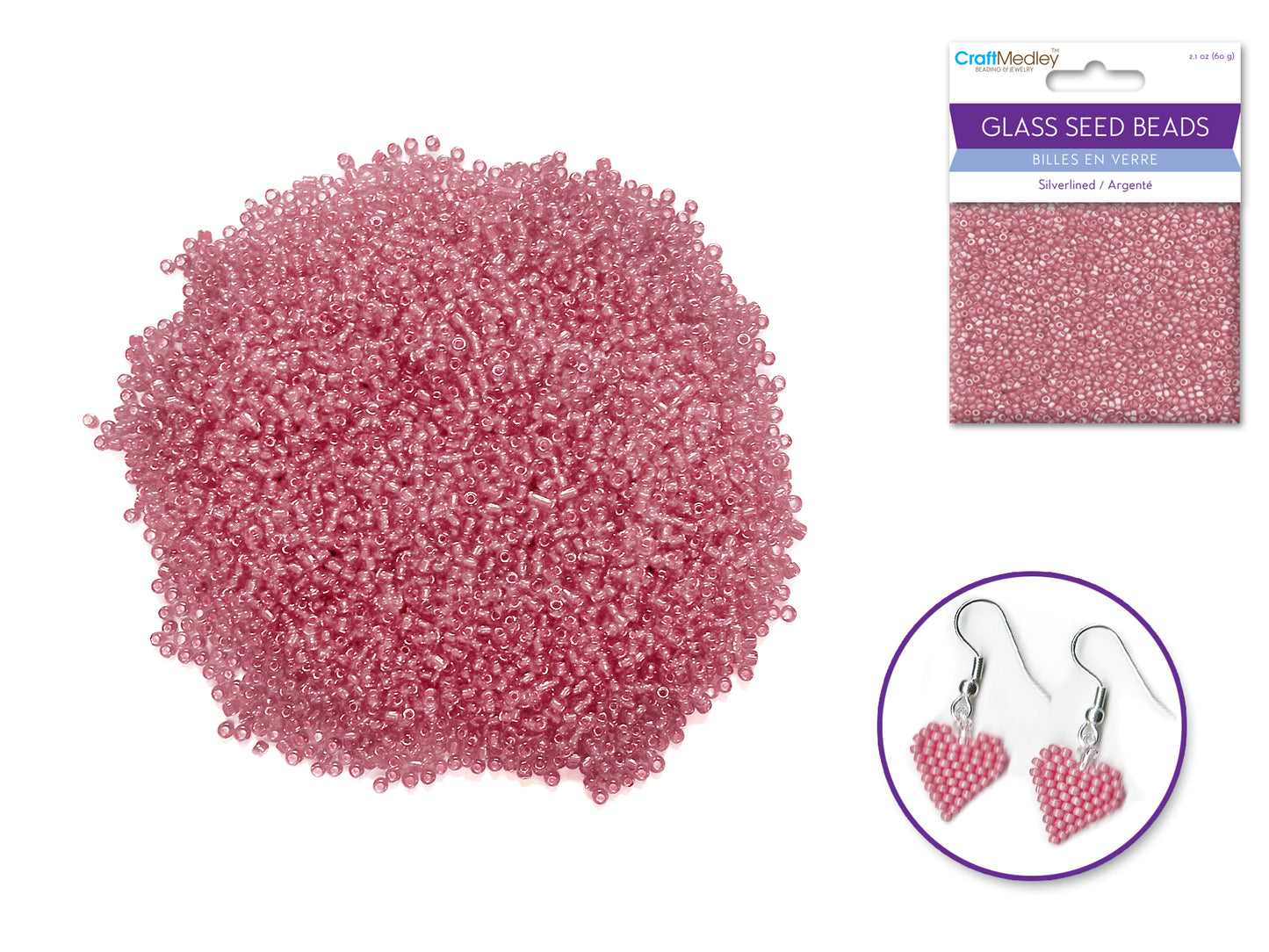 Glass Seed Beads: 12/0 Silverlined 60Gms P) Pink