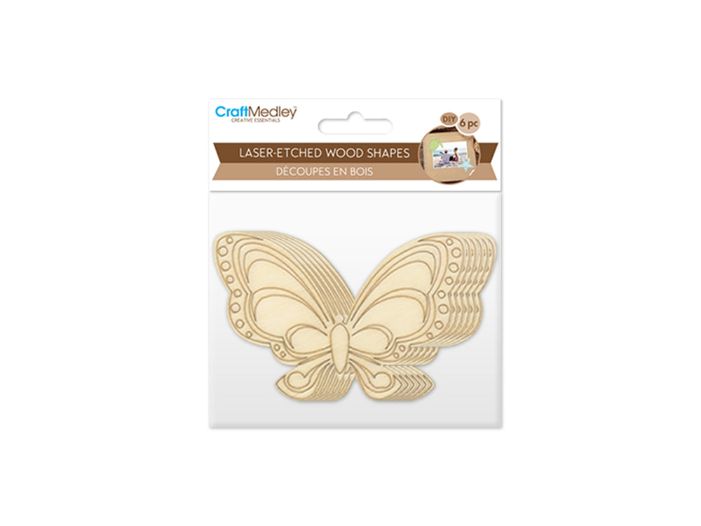 Wood Craft: Laser-Etched Wood Shapes x6 G) Butterfly