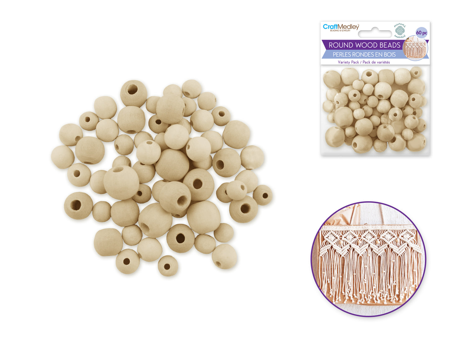 Craftwood: 10mm-16mm Asst Round Beads 60/pk Natural