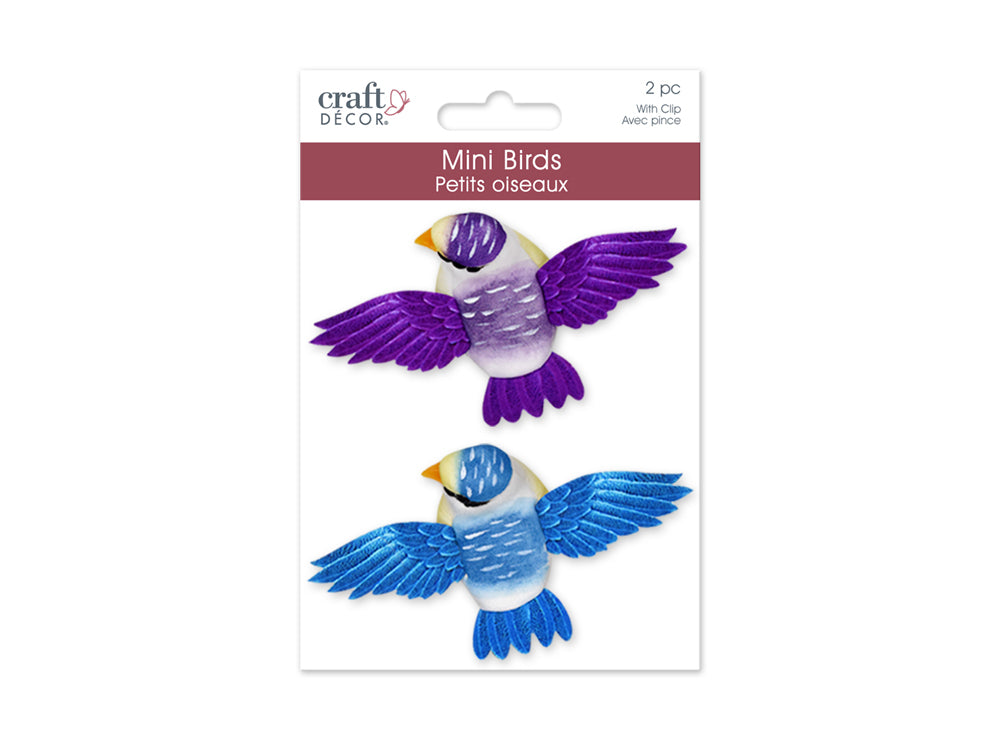 Craft Decor: 2.1"x3.8" Mini Flying Bird x2 w/Gator Clip B) Violet/Blue