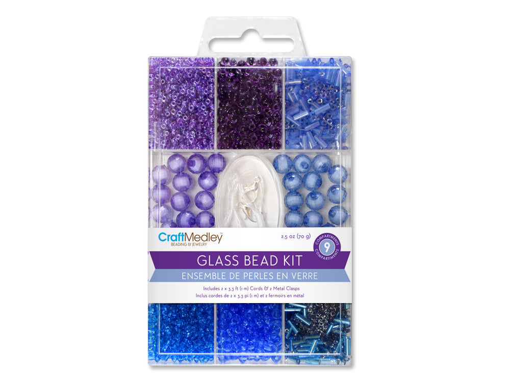 Glass Bead Kits: 9-Comp Multi-Pack w/Cord+Clasps 70g B) Sky