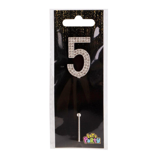 Let's Party #5 Rhinestone Numeral Cake Topper 4cm, silver