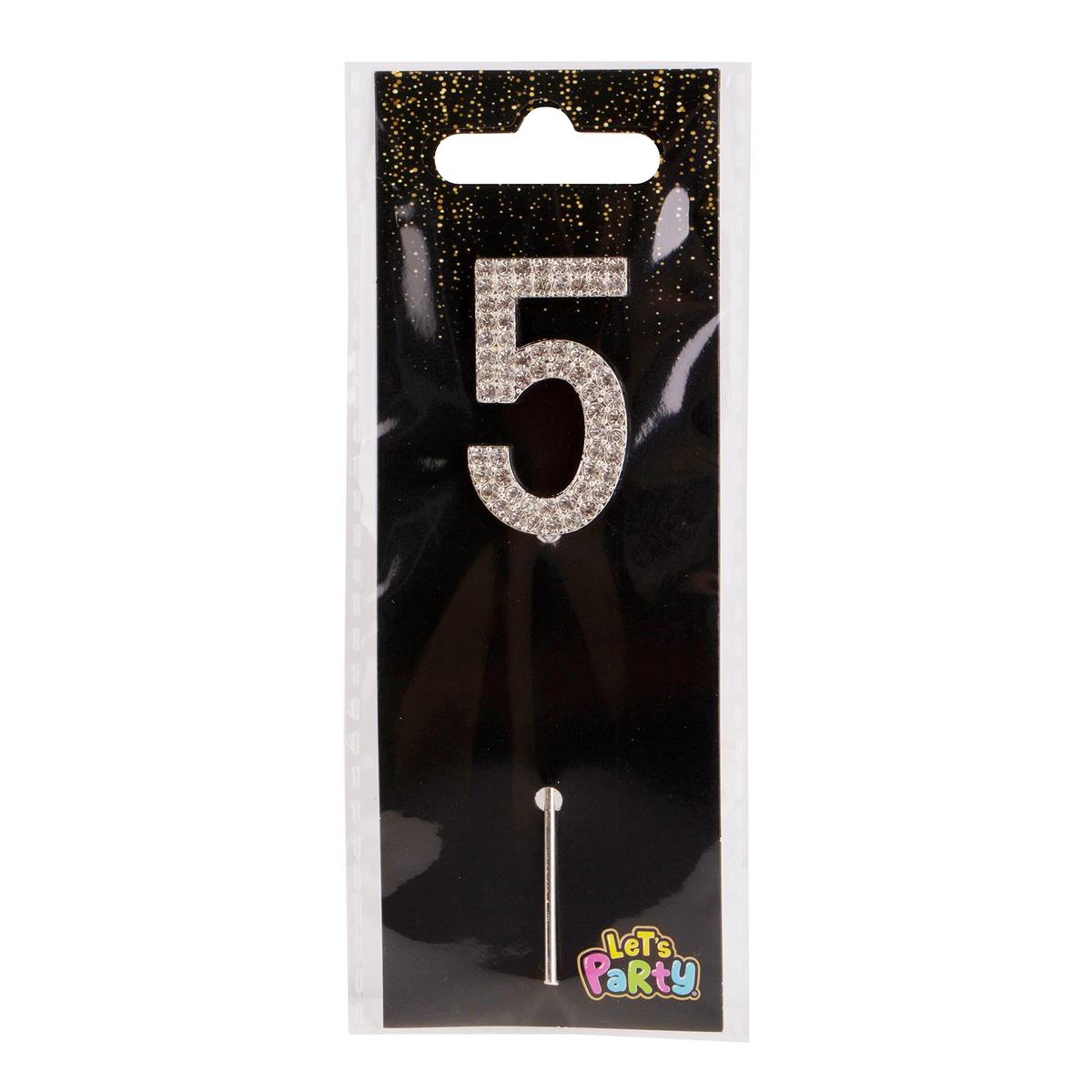 Let's Party #5 Rhinestone Numeral Cake Topper 4cm, silver