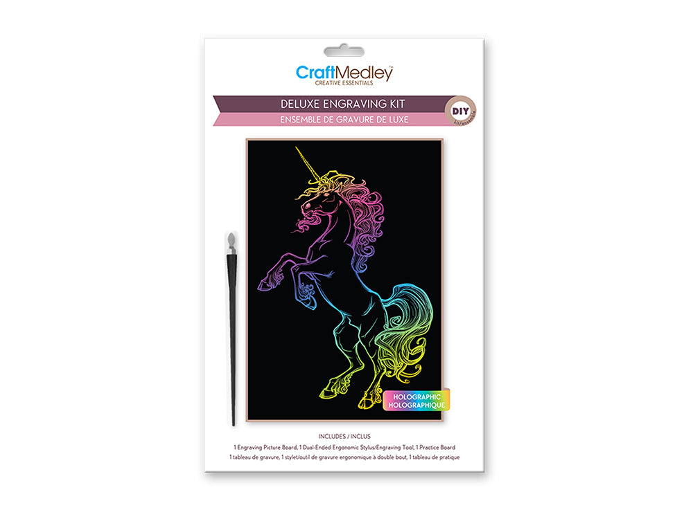 Craft Medley Kit: Deluxe Engraving Art DIY Kit F) Holographic~ Unicorn