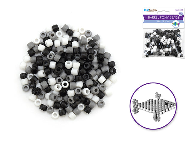 Pony Beads: 8mmx6mm Barrel Color-Mix Value-Pak x200 F) B&W