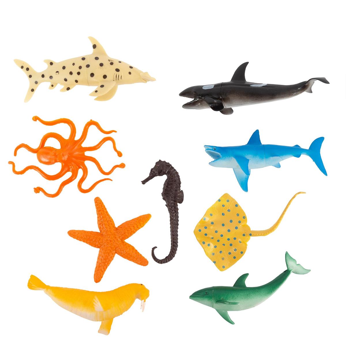9pcs Sea Creature Toy Figures, PVC bag w/header