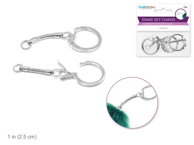 Jewelry Findings: 2.5cm Snake Key Chain 6.2cm(L) x3 B) Silver