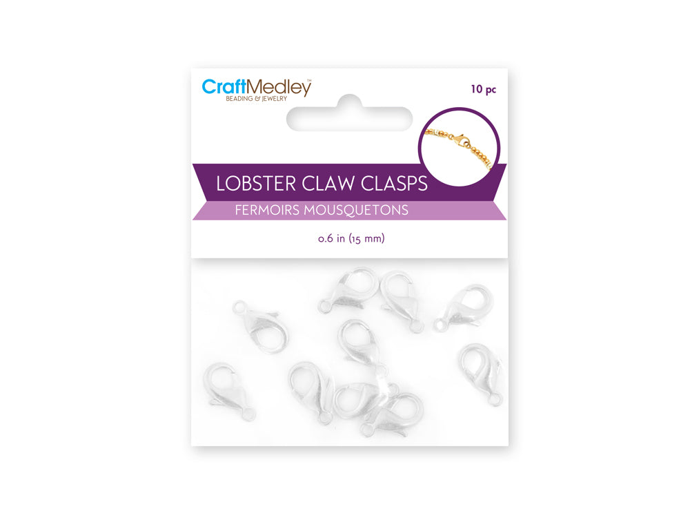 Jewelry Findings: 15mm Lobster Claw x10 w/Clasp B) Silver