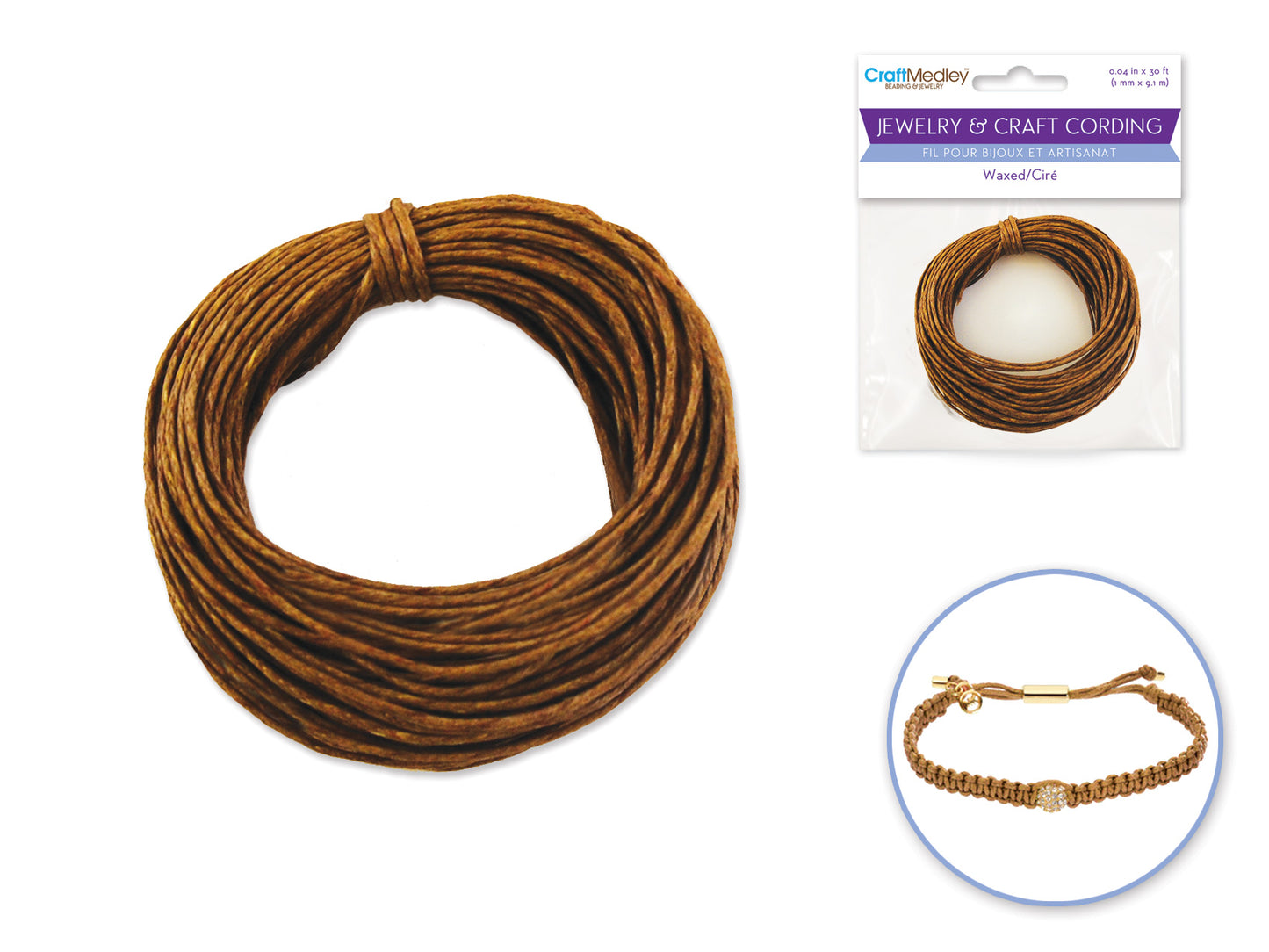 Jewelry/Craft Cord: 1mmx10yds Waxed Cord Round D) Dark Natural