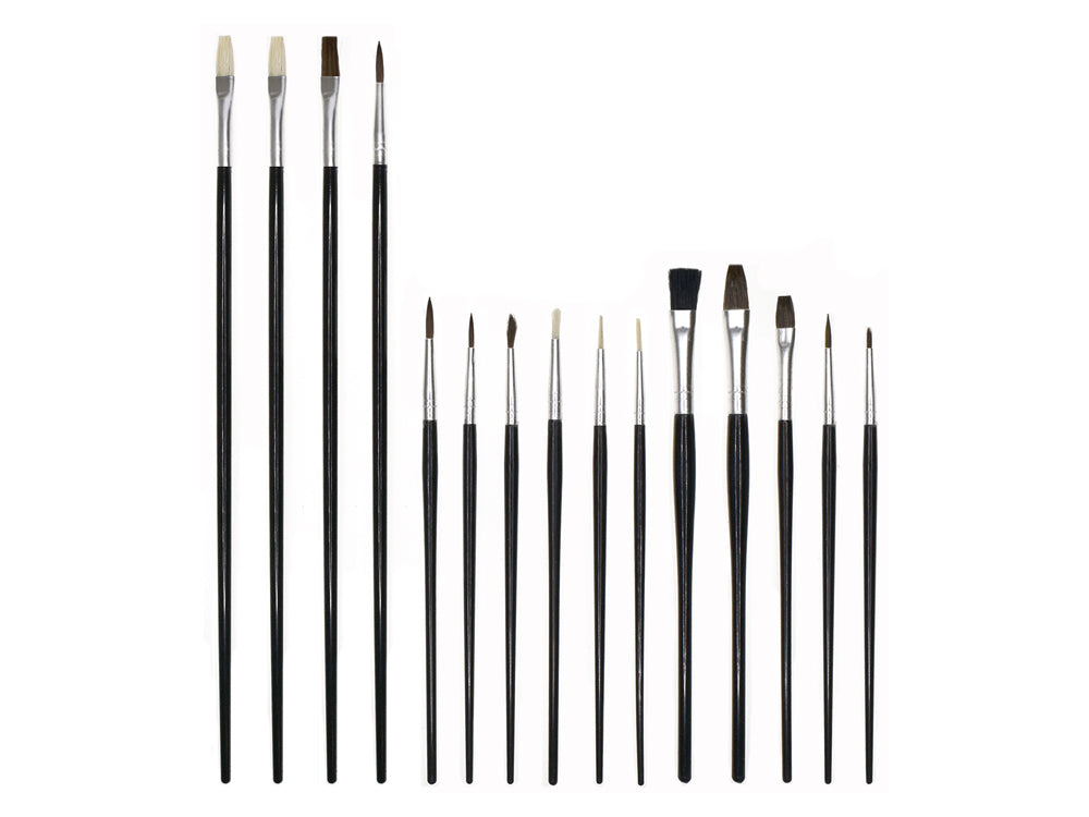 Artist Brush Set: Student Grade x15 Black Handle Complete Range