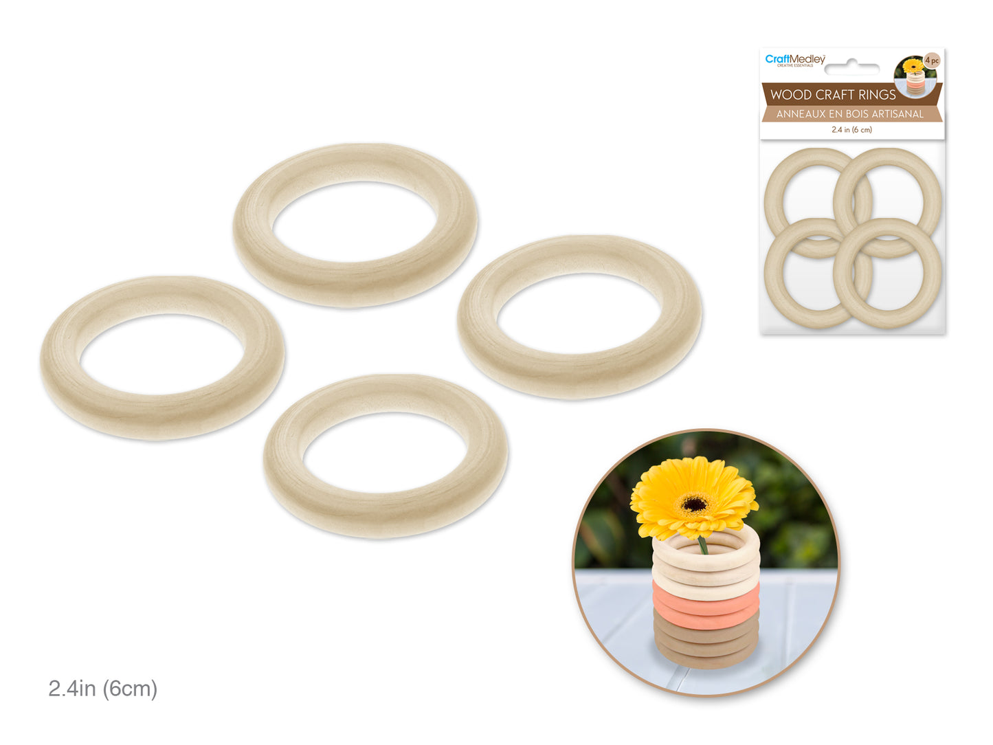 Craftwood: 60mm Craft Rings x4 Natural