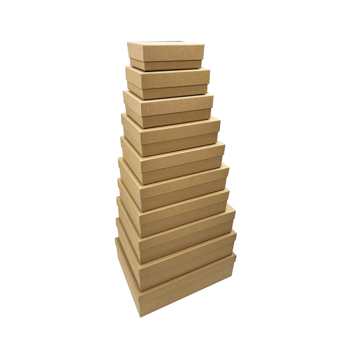 Paper T. Set/10 Rect. Gift Boxes, Kraft Natural, XXXXL: 14.5"x10.6"x4.3" - XXXS: 5.7"x3.9"x2" UPC on each; ea set in polybag