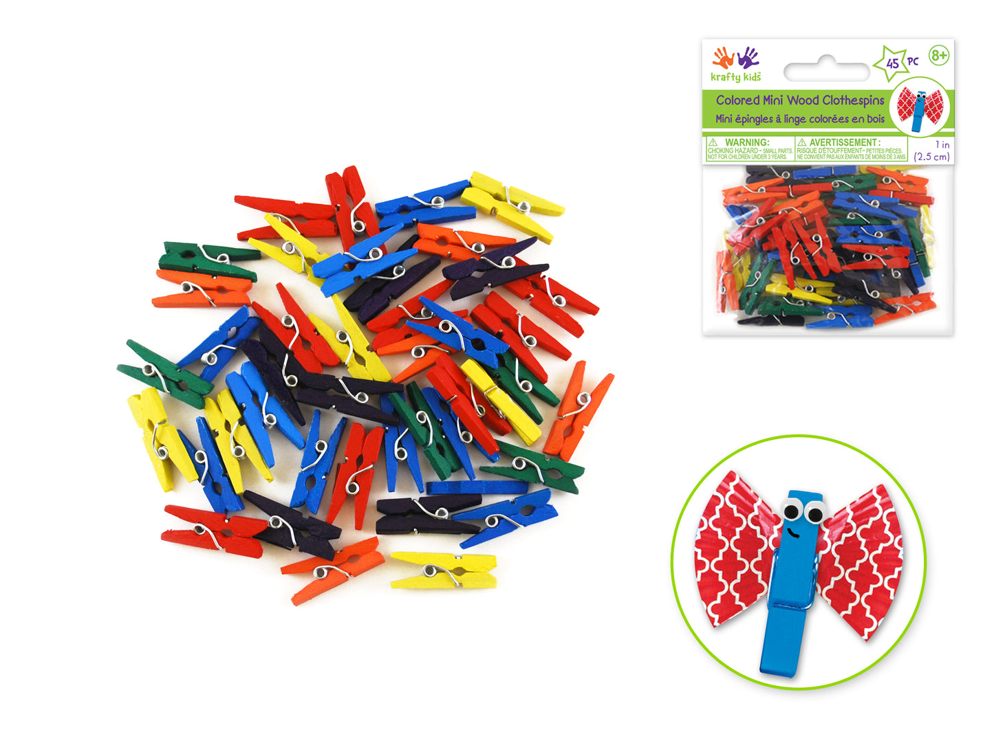 Craftwood: 1" Mini Clothespins Colored 45/pk