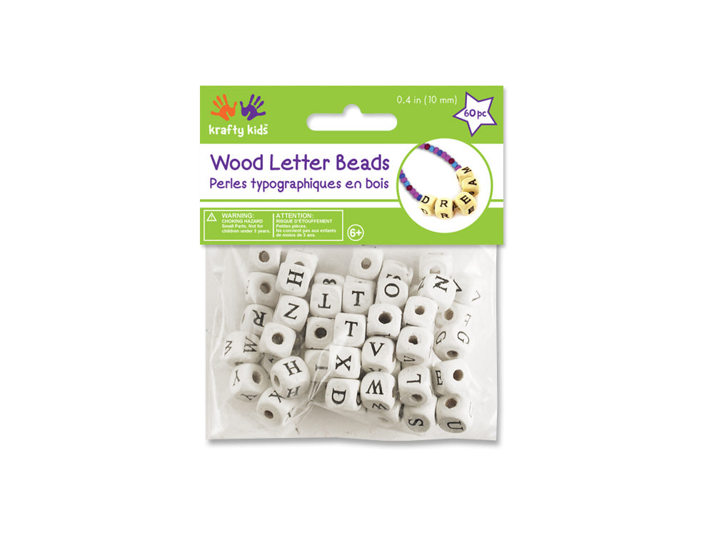 Wood Beads: 1cm Alphabet Beads 60/pk Asst C) White