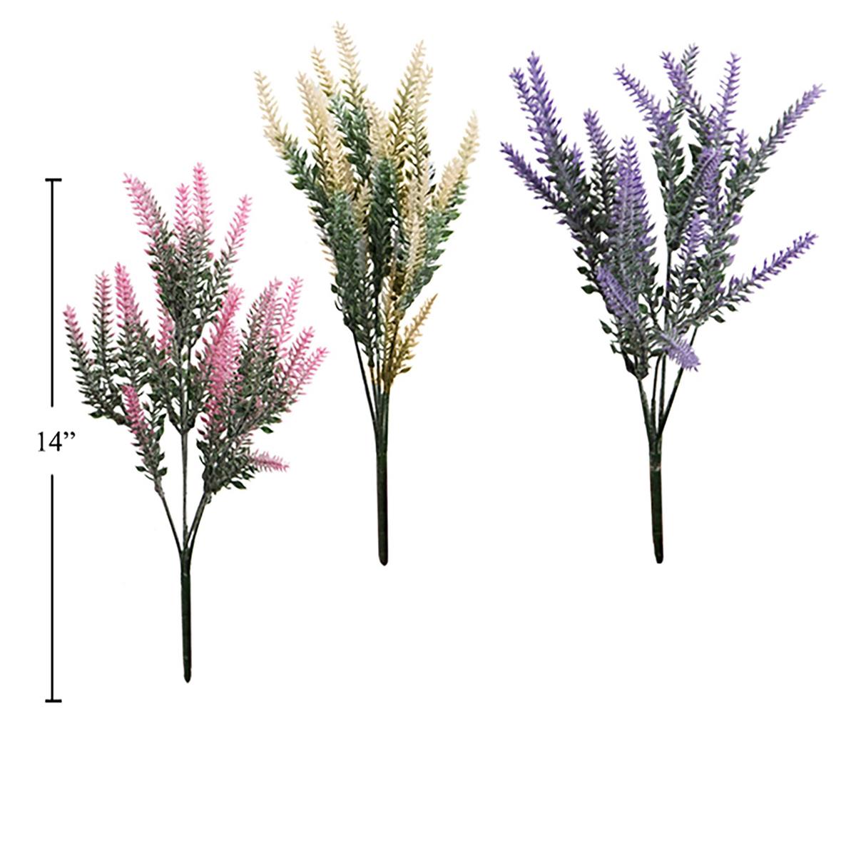 Country G. 14"L 5 Stem Artificial Flocking Lavender Flower,3 /c label