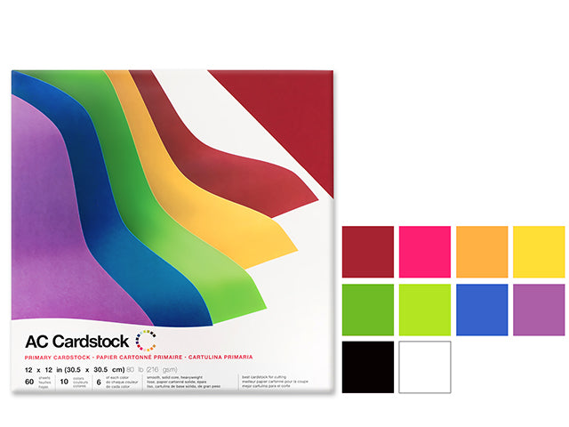 Scrapbook Cardstock: 12"x12" 80lb (216gsm) Smooth 60Sht A) Primary Medley 344850