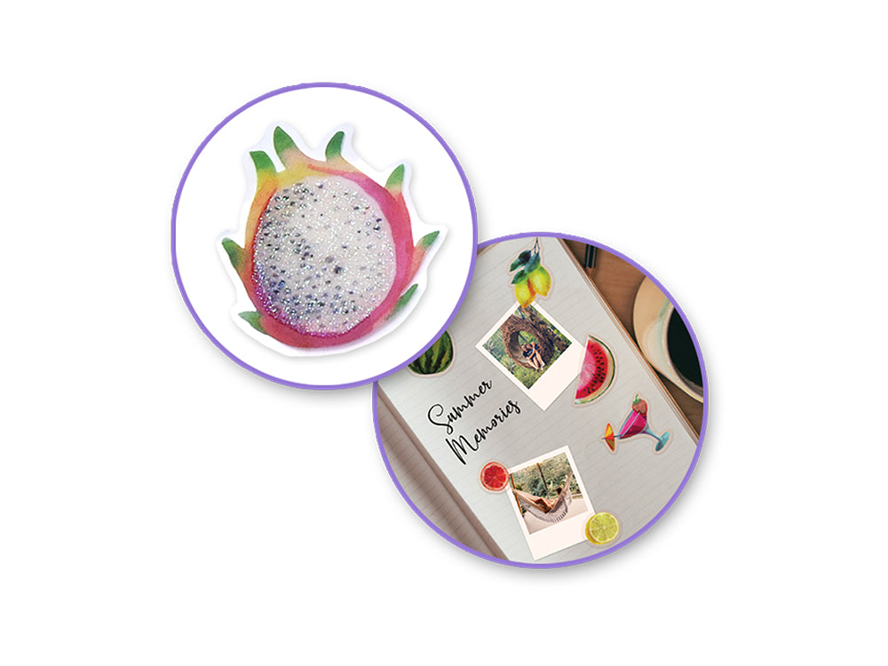 Paper Craft Stickers: 3.9"x6.9" Clear Glitter/Foil PET E) Tropical Fruit