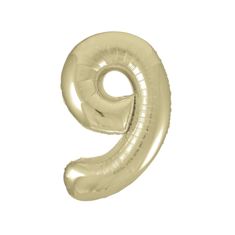 Gold Number 9 Shaped Foil Balloon 34"  Packaged