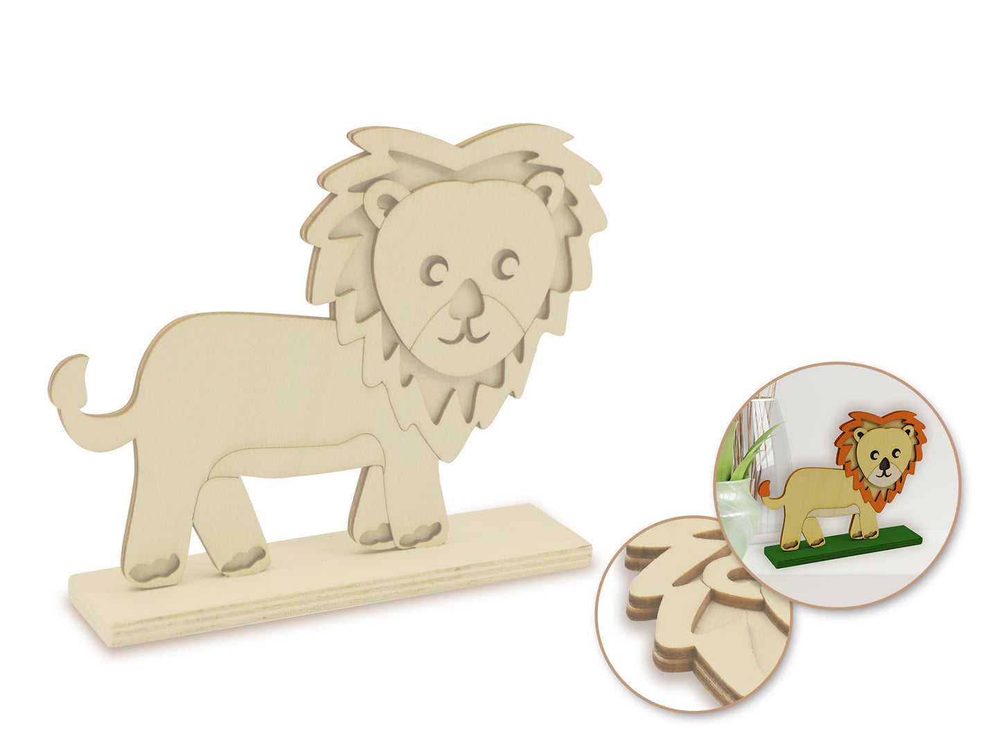 Wood Craft: DIY 6" 3D Shape Standing 5mm(T) D) Lion