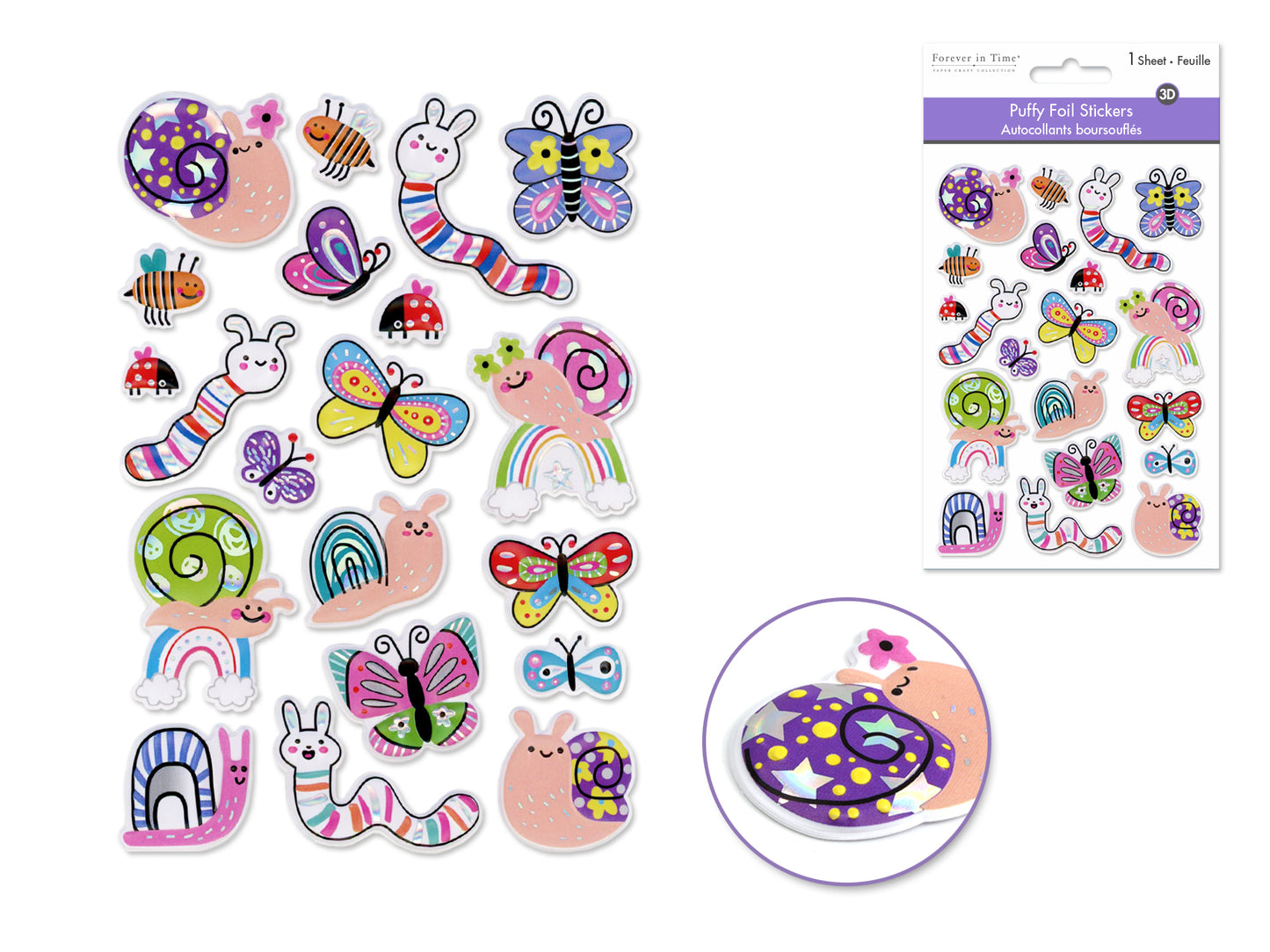 Paper Craft Stickers: 4.3"x6.1" Foil Puffy L) Tiny Creatures
