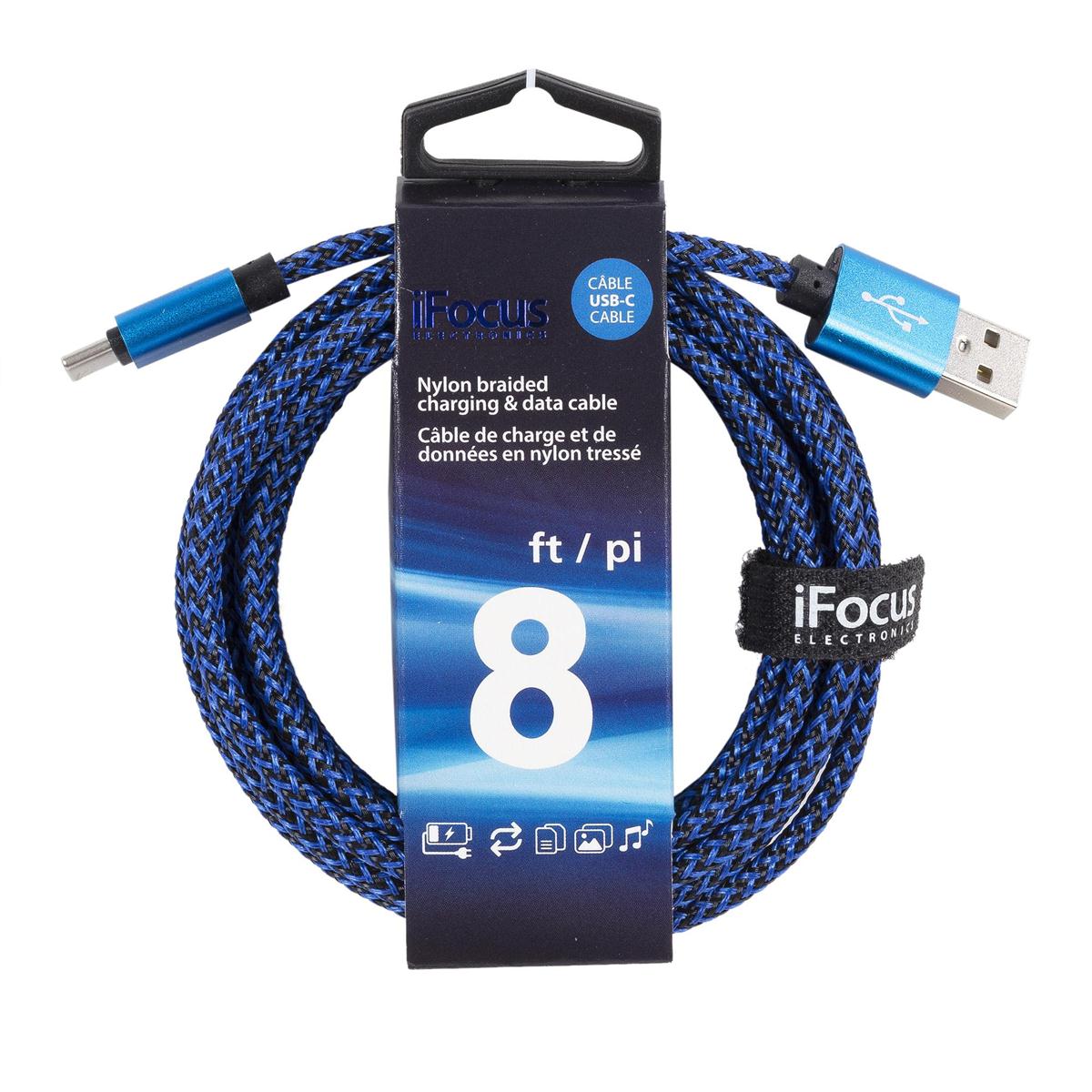 iFocus, 8 ft. Lightning data cable 2 tone Braided,4C,w/strap