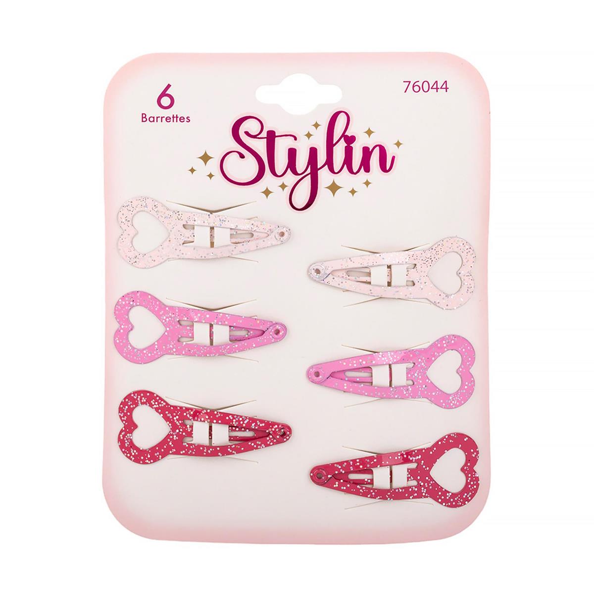 Stylin G, 6-pc Snap Barretted w Hearts, hc