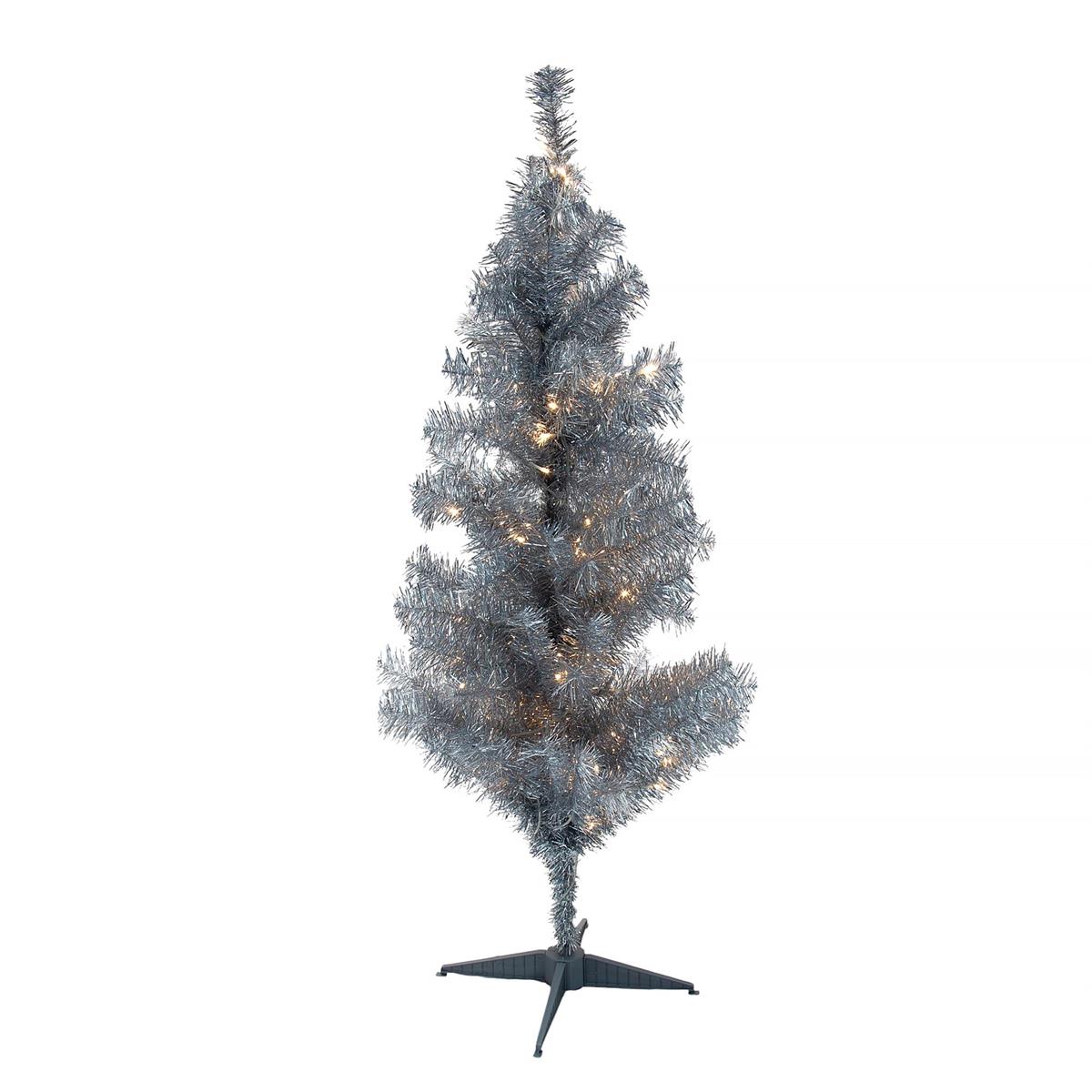 Deco N. 4ft 120 Tips Tinsel Xmas Tree, 70 LED, Silver, ETL