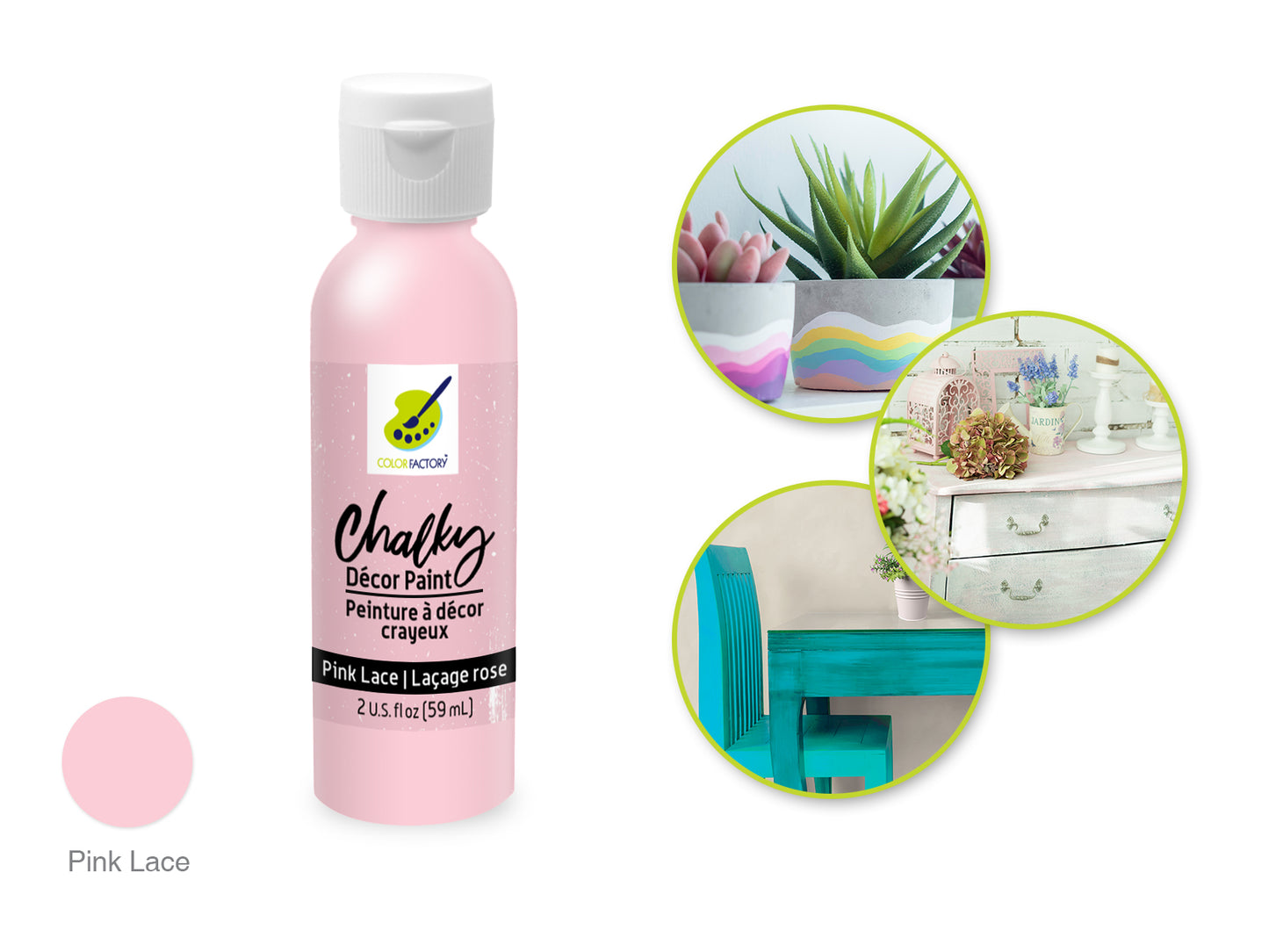 Color Factory: 2oz Chalky Decor Paint CD01-CD10 CD06) Pink Lace