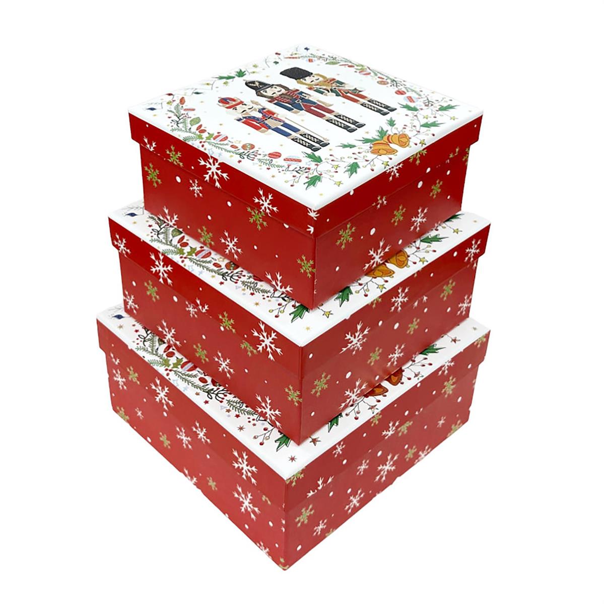 Paper T. Xmas Set/3 Square Gift Boxes, Matte/HS, 157/1200GSM, UPC