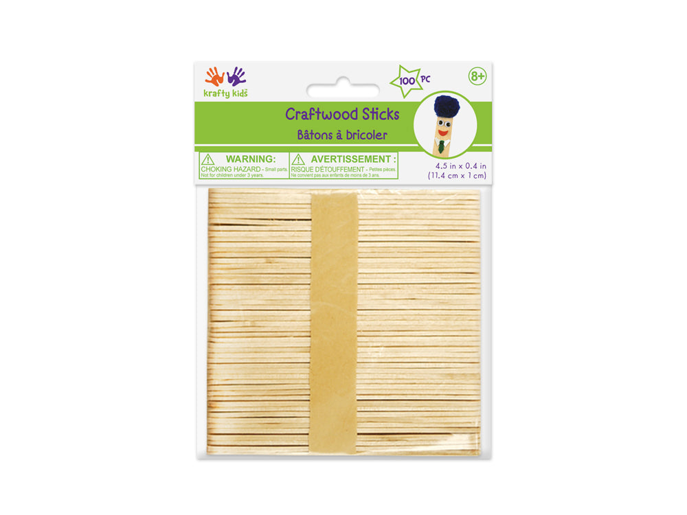 Craftwood: 4.5"x3/8" Regular Craft Sticks 100/pk