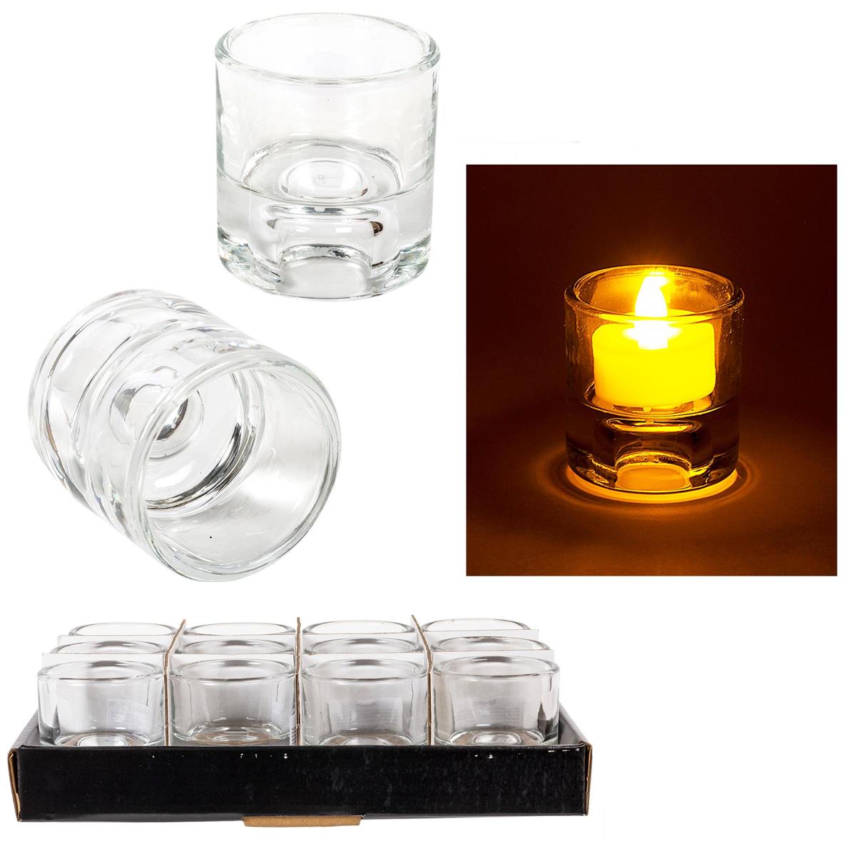 Glass 2-Way Candle Holder, Taper/ T-light, 2.2"D x 2"H, 12/traybox