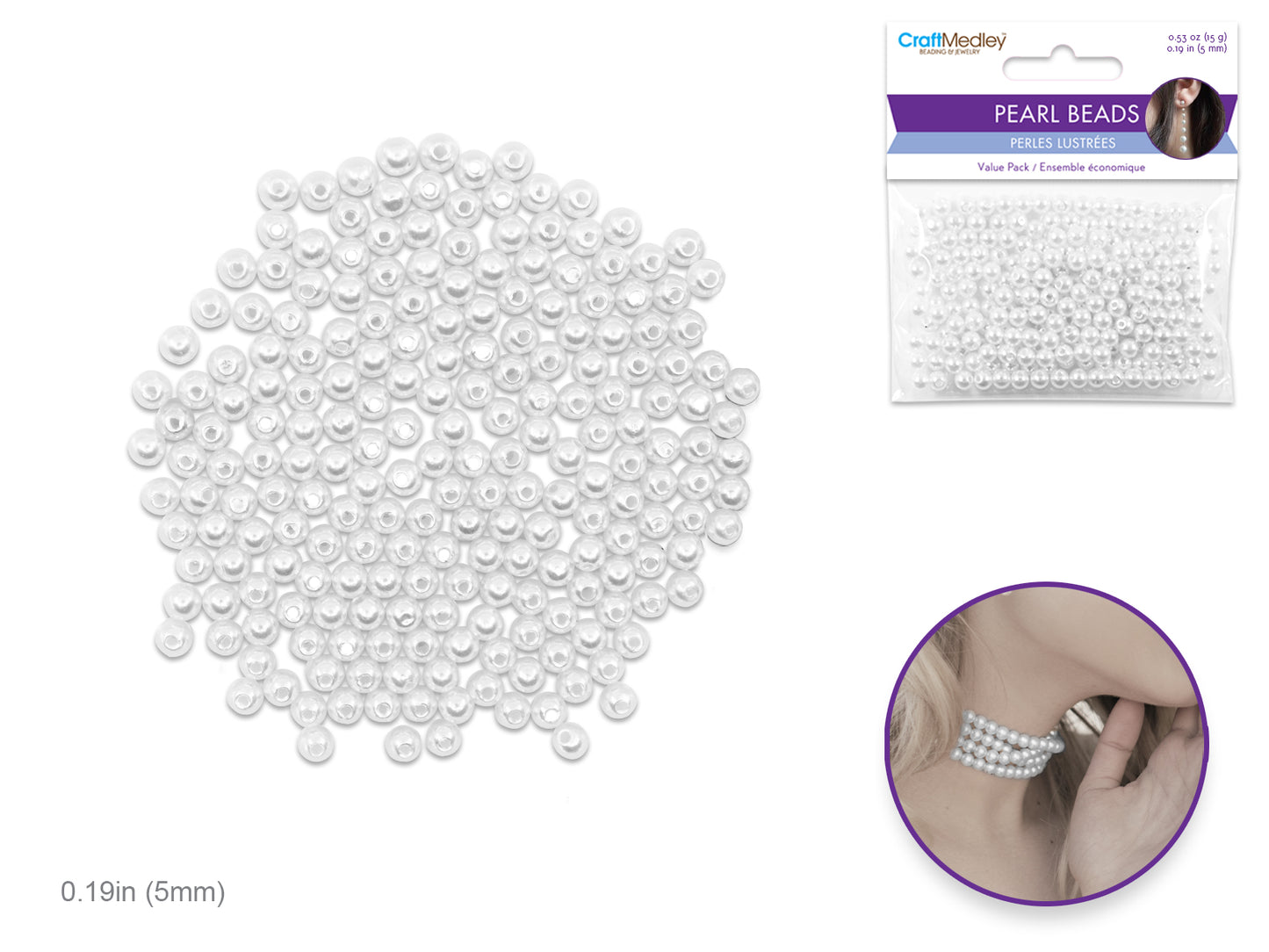 Pearl Beads: Acrylic Sleek White Value-Pack C) 5mm~ 265pc