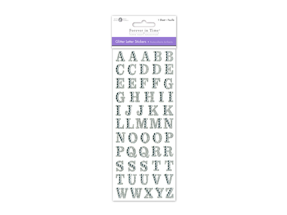 Paper Craft Sticker: 3.37"x7.87" Gemmed Glitter Letters E) Silver