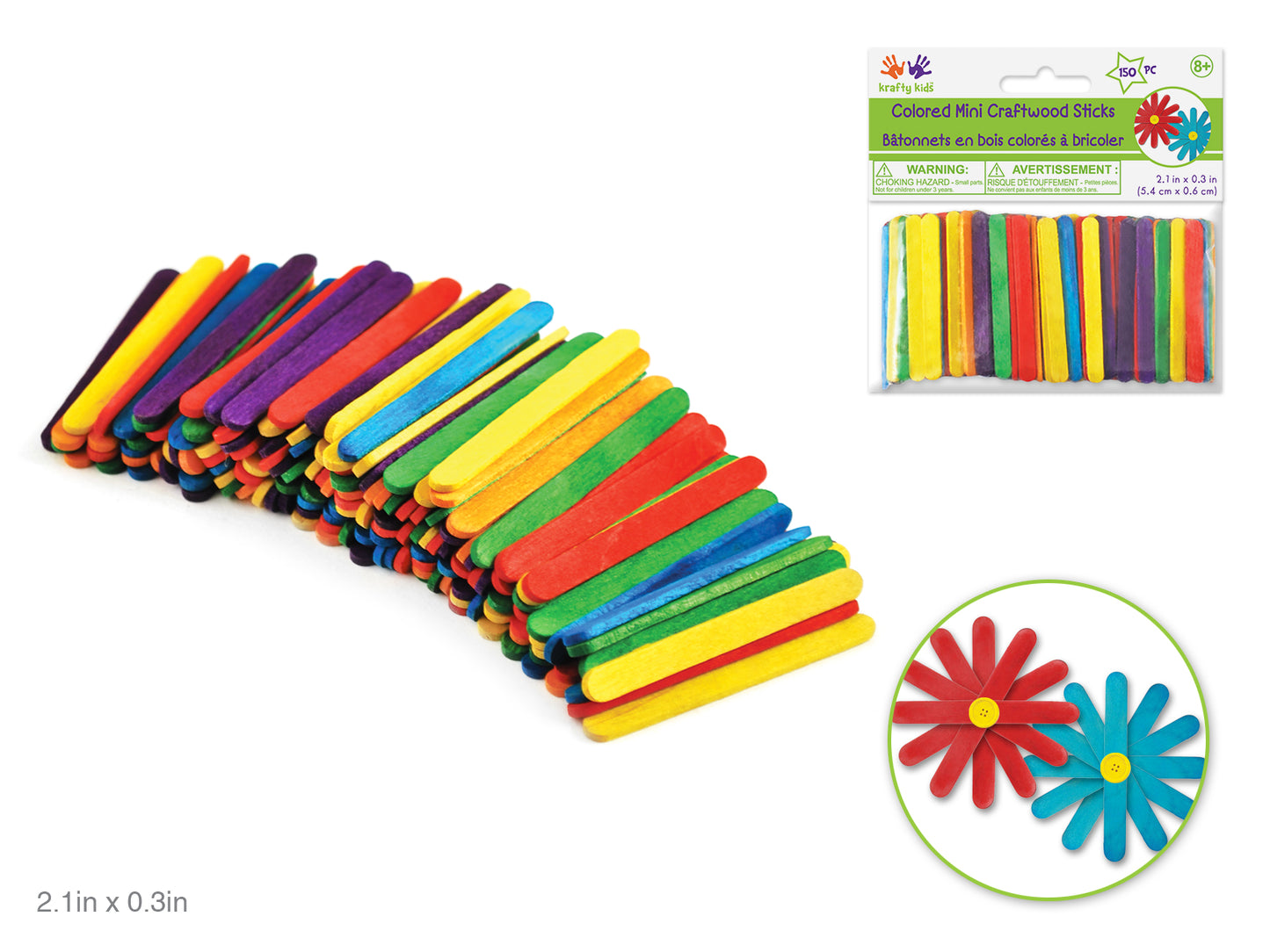 Craftwood: 2 1/8"x1/4" Mini Colored Craft Sticks 150/pk
