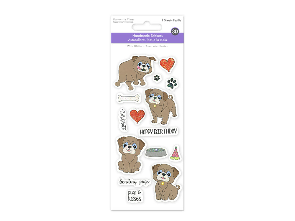 Handmade Sticker: 3D Glitter Cardstock Elements 250gsm B) Pugs & Kisses