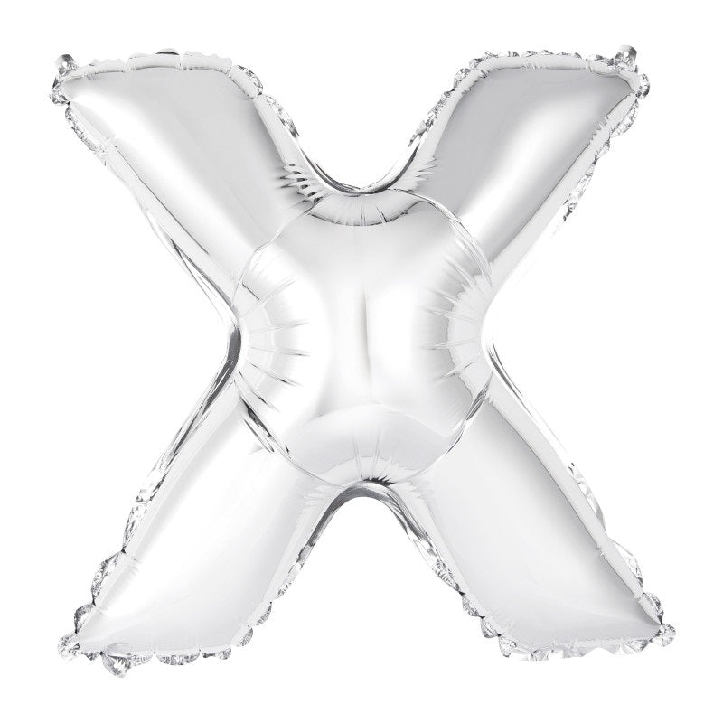 Silver Letter X Shaped Foil Balloon 14"  Packaged