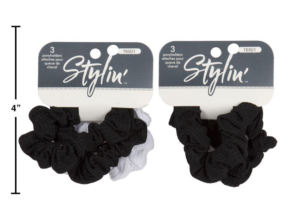 Stylin 3-pc Ponyholders,h/c 2 asst: all black/ 2 black & 1white
