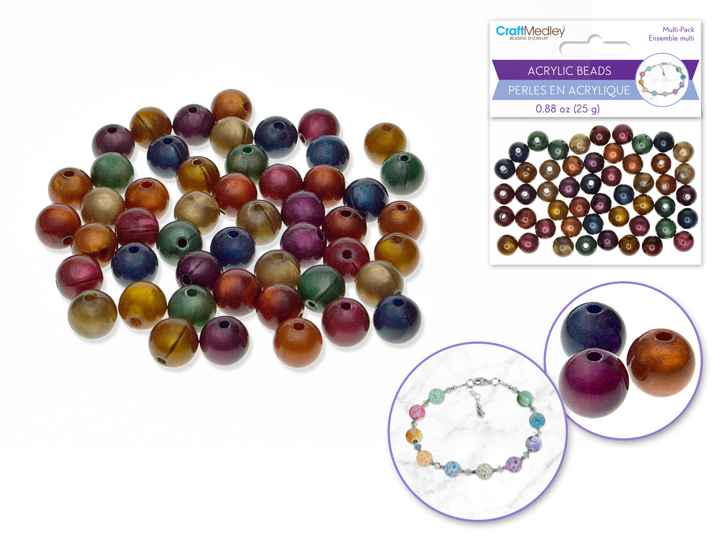 Acrylic Beads: 10mm Round Multi-Packs 25g C) Gloss Metallic