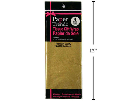 Paper T. 4-Sheet Tissue Wrapping Paper, Gold, printed bag 20"x26"