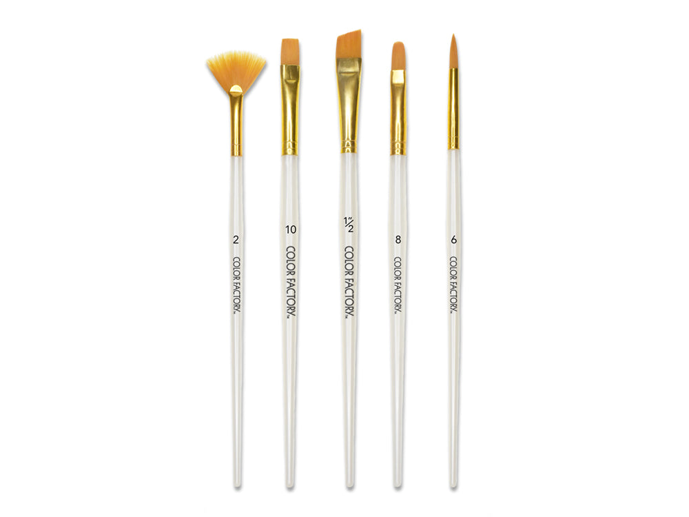 Artist Brush Set: Golden Taklon Pearl Shimmer Series x5 Plastic Handle B) Gold Nylon Multi-Set 1