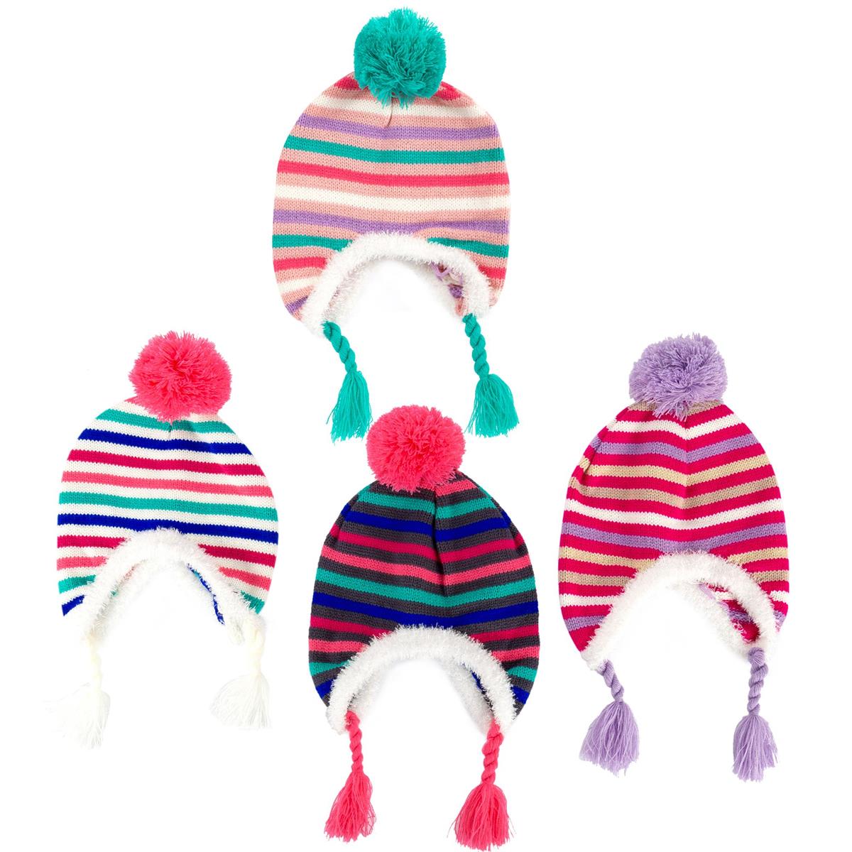 Nordic T. Kids Knitted Earflap Hat w/Pom Pom, 4/C, j-hook w/cht