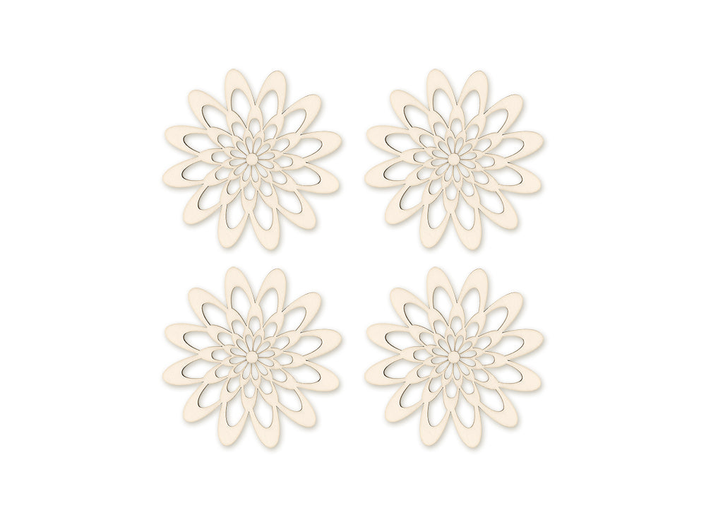 Wood Craft: 8cm Laser-Cut Ornate Wood Shapes x4 K) Floral Burst
