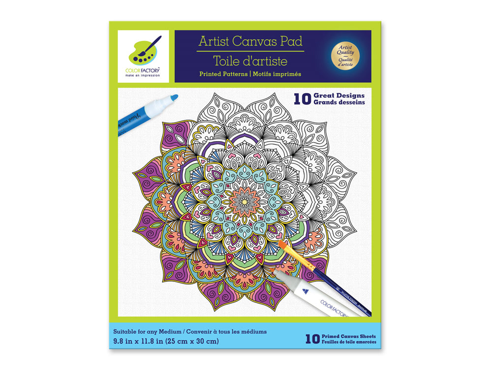 Color Factory: 9.8"x11.8" Canvas Pad w/Design Outlines 10Sheet Asst B) Abstract Art