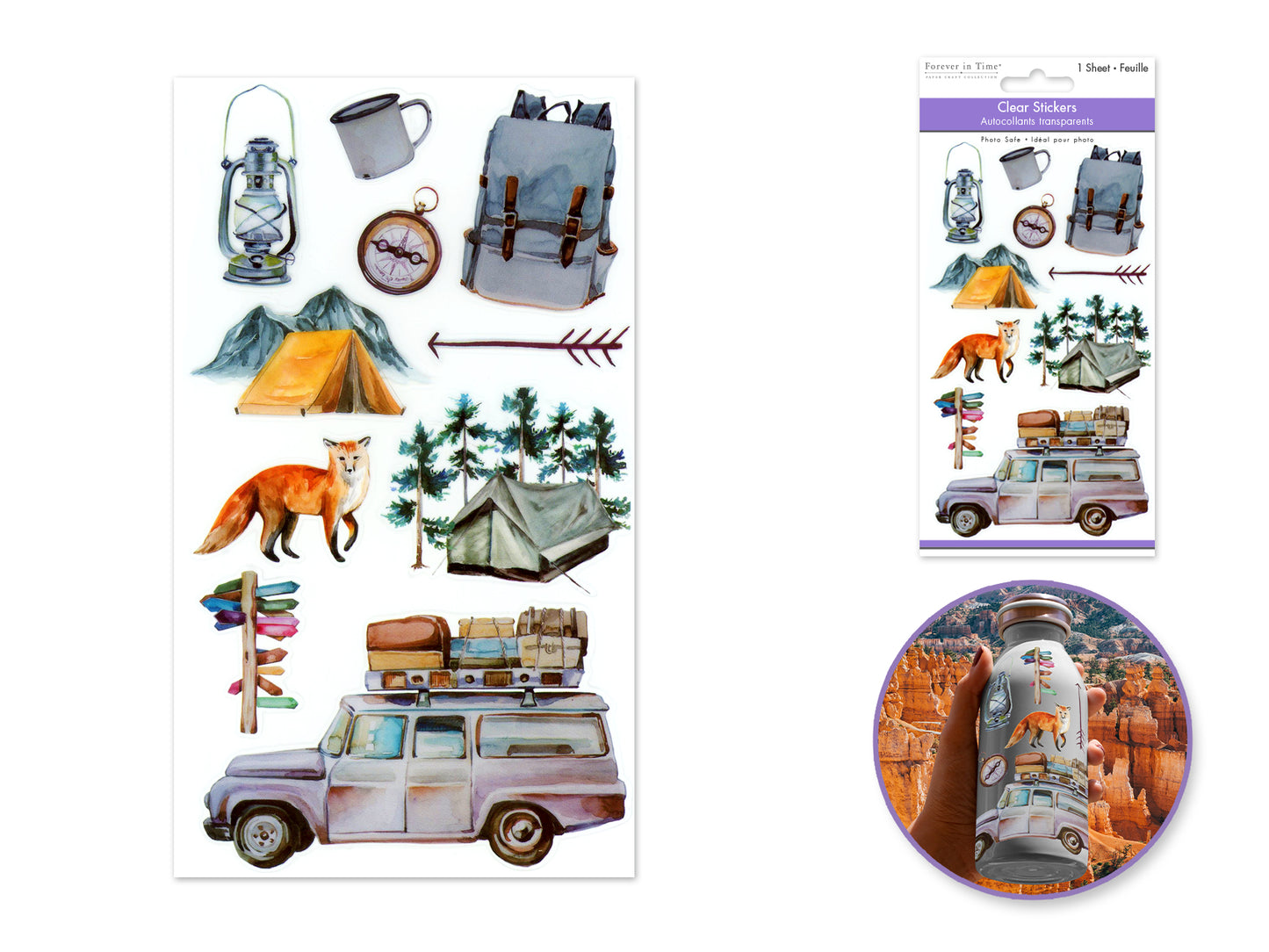 Paper Craft Stickers: 3.9"x6.9" Clear PET C) Camping