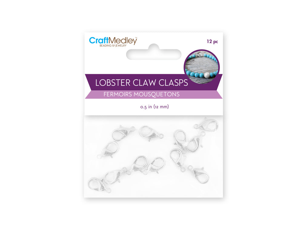 Jewelry Findings: 12mm Lobster Claw x12 w/Clasp B) Silver